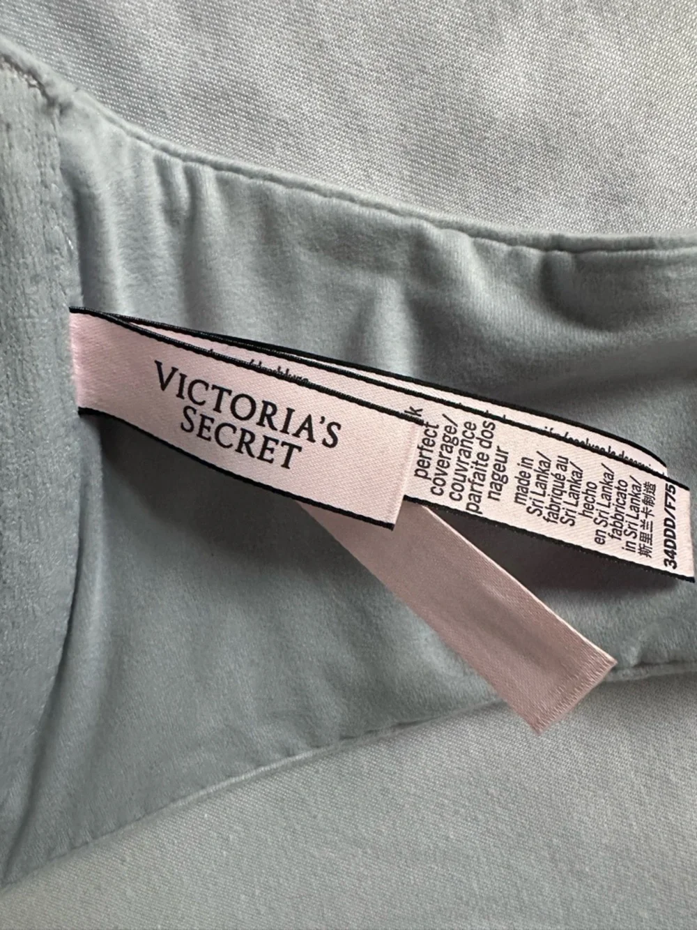 Victoria's Secret Blue Perfect‎ Coverage Racerback Bra 34DDD White Lace Back Bra